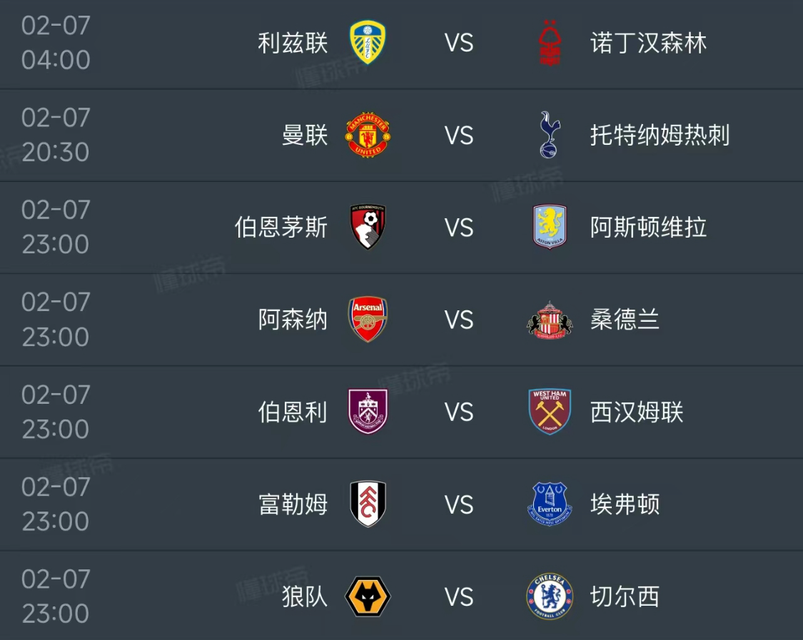 乐鱼体育-英超第25轮明天2月7日赛程：曼联PK热刺，阿森纳PK桑德兰